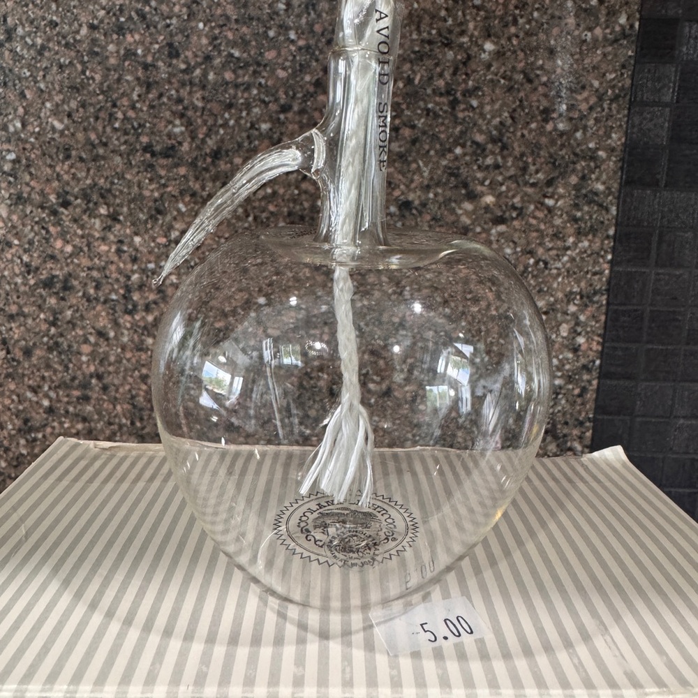 SOLD Apple Shapes Lamplight Farms Hand Blown Glass Oil Candle + Candle & Lamp